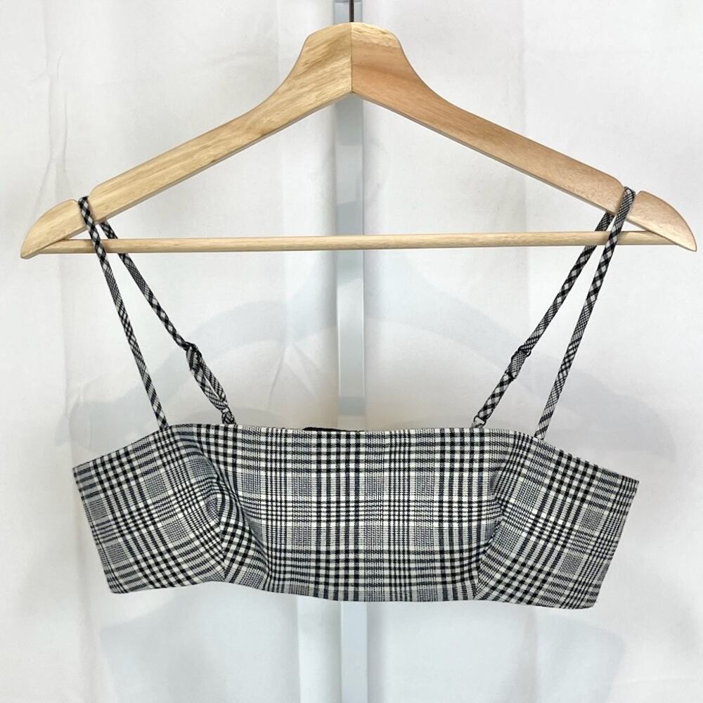 LOVERS AND FRIENDS Size XS Plaid Bra Top Bralette Adjustable Straps Plaid Gray